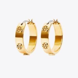 Tory Burch Miller Goldtone Logo Small Hoop Earrings